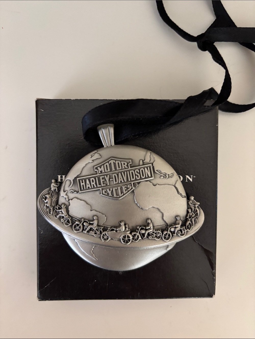 Harley-Davidson Silver Globe Ornament with Rider Band